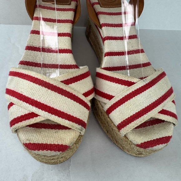 Tory Burch Red and Tan Espadrilles with Striped Design Size 9 - Picture 2 of 13
